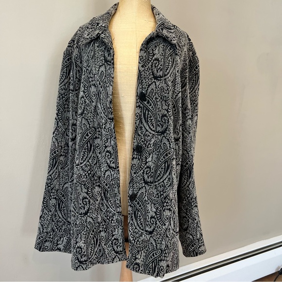 SAG HARBOR Tapestry Shacket Sz 14 Tunic Button Down‎ Black Gray Paisley - Picture 1 of 12